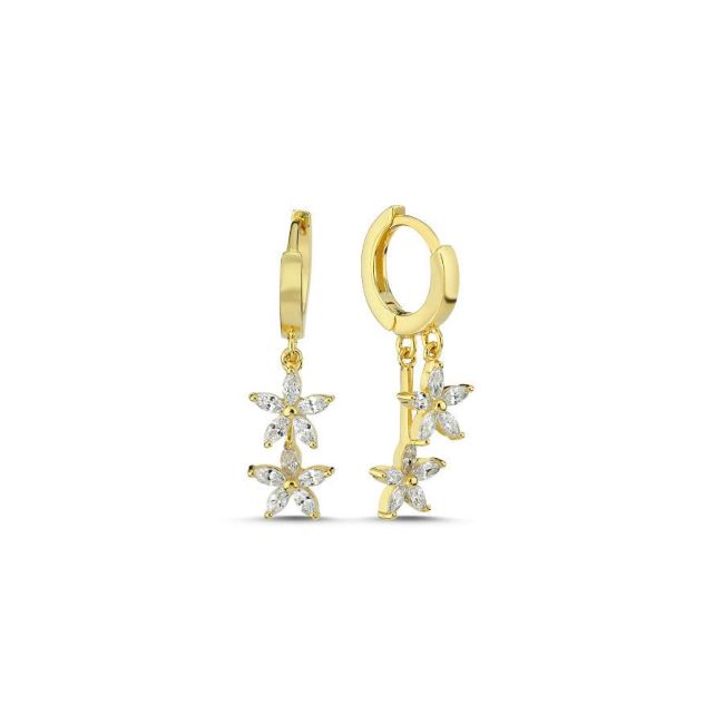 Markiz Two Floral Dangle Gold Silver Earrings