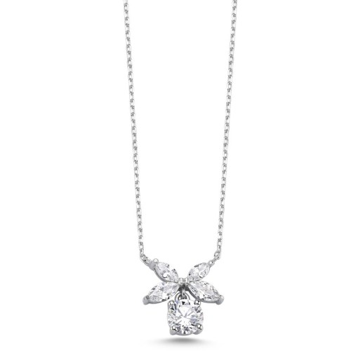Marquise Rose Solitaire Pendant Silver Women's Necklace - 1