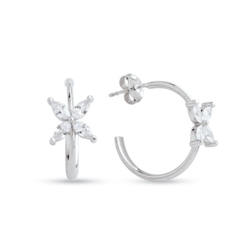 Marquise Roza Clover Hoop Women's Silver Earrings - 1