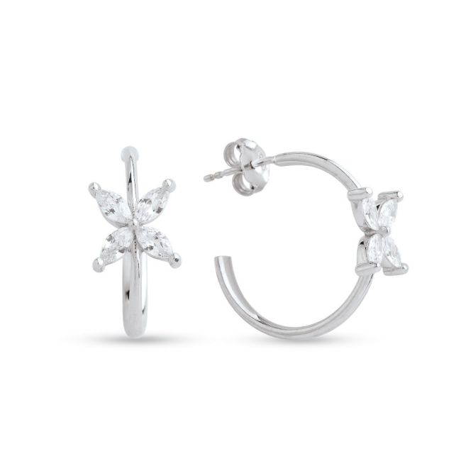 Marquise Roza Clover Hoop Women's Silver Earrings - 1
