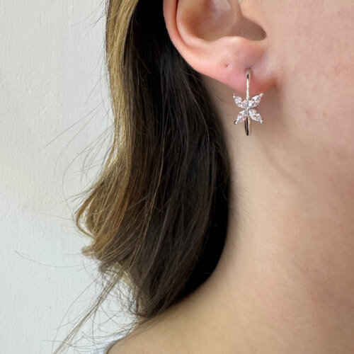 Marquise Roza Clover Hoop Women's Silver Earrings - 2