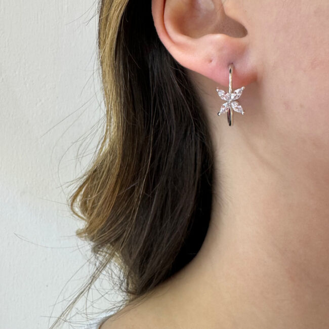 Marquise Roza Clover Hoop Women's Silver Earrings - 2