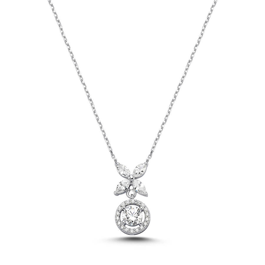 Markiz Roza Yuvarlak Tektaş Kadın Gümüş Kolye - CNG Jewels