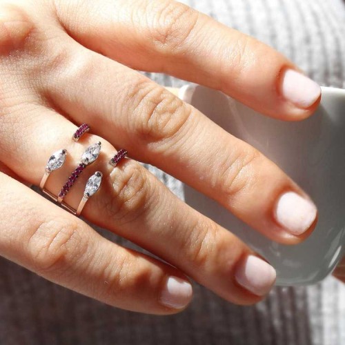 Markiz Ruby Modern Tasarım Kadın Gümüş Yüzük - 1