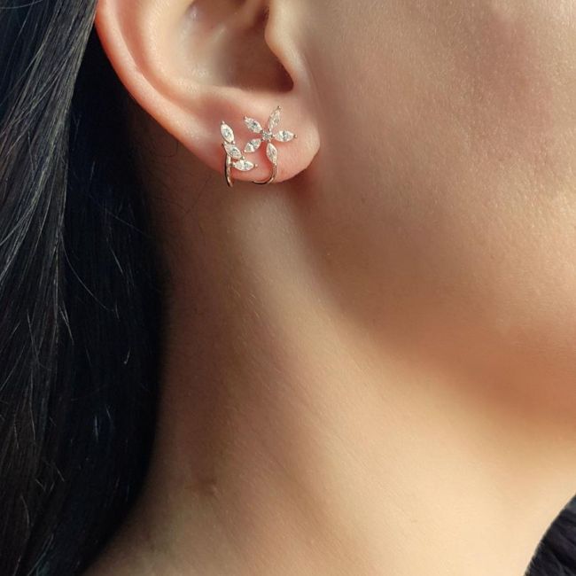 Marquise Stone Flower Silver Women's Earrings - 1