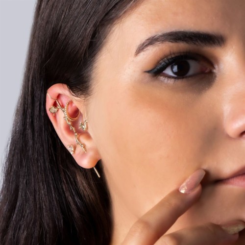 Markiz Taşlı Yaprak Altın Tragus Piercing - Thumbnail