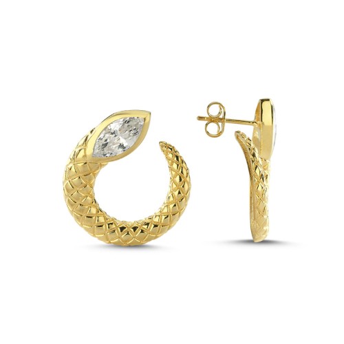 Markiz Yılan Gold Kadın Gümüş Küpe - 2