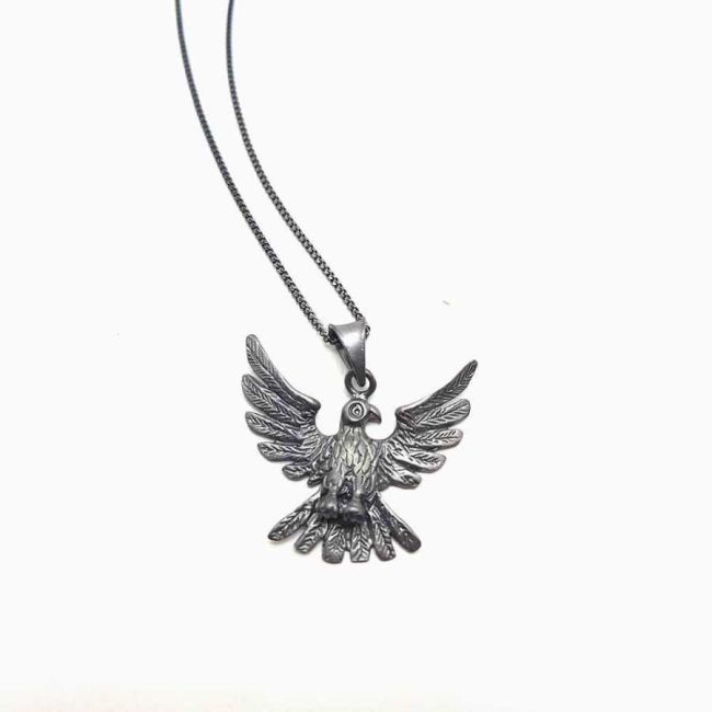 Matte Black Eagle Silver Men's Necklace - 1