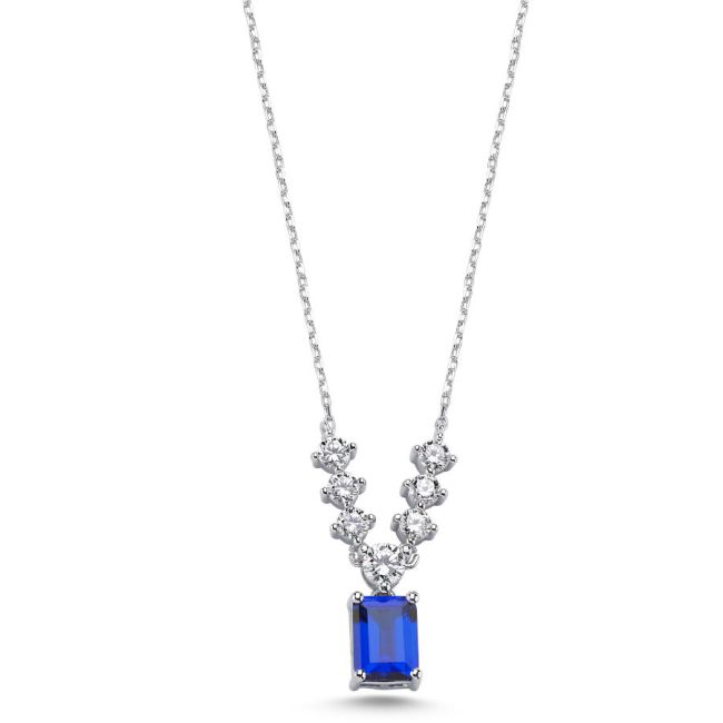 Blue Baguette Carmen Silver Women's Necklace - 1