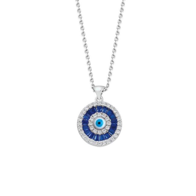 Blue Baguette Eye Silver Women's Necklace - 1