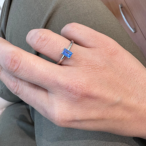 Blue Baguette Solitaire Women's Silver Ring - CNG Jewels (1)