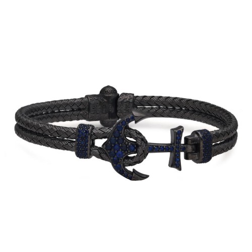 Blue Anchor Mesh Knit Silver Men's Bracelet - 2