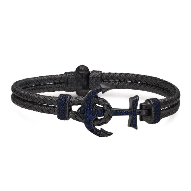 Blue Anchor Mesh Knit Silver Men's Bracelet - 2