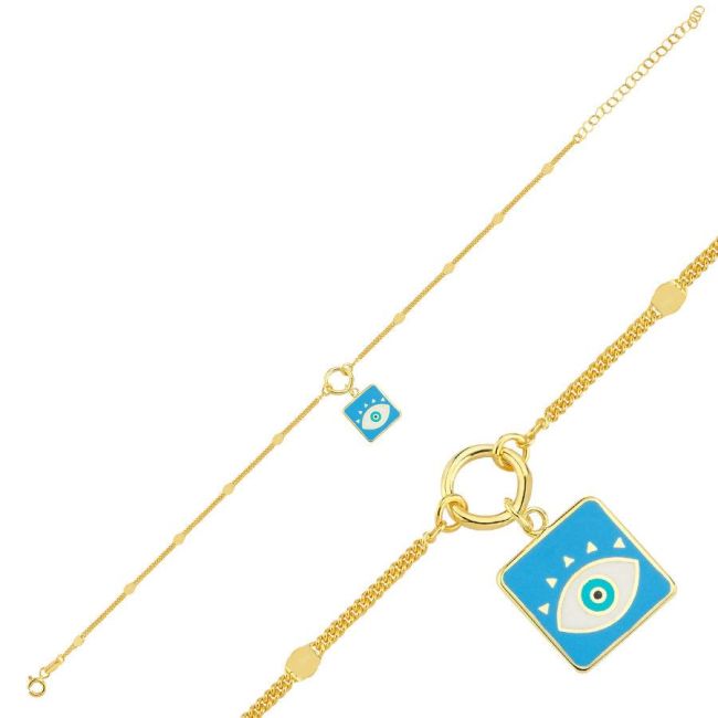 Blue Charm Evil Eye Beaded Gold Silver Anklet - 2