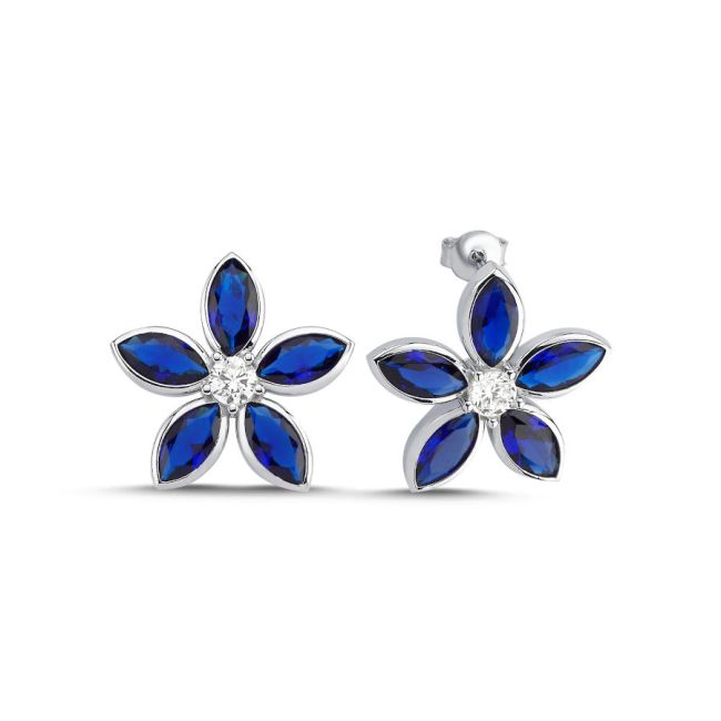 Blue Fiore Flower Silver Women's Earrings