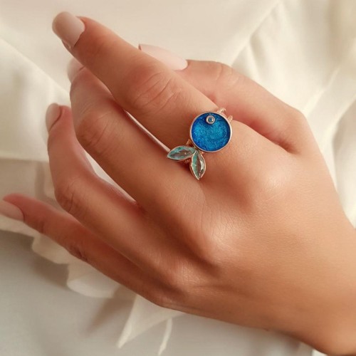 Mavi Mineli Balık Kadın Gümüş Yüzük - CNG Jewels (1)