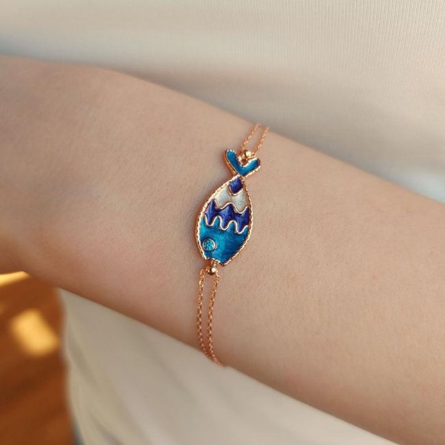 Blue Enamel Fish Silver Women's Bracelet - 1