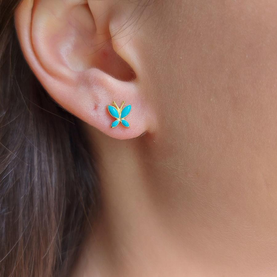 Blue Enamel Butterfly Silver Women's Earrings - CNG Jewels