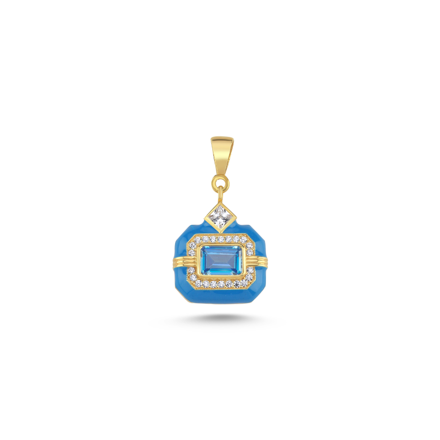 Mavi Oktagon Gümüş Kolye Ucu - CNG Jewels