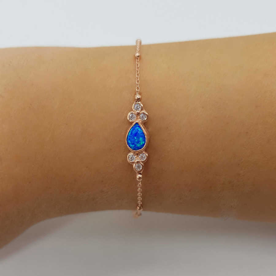 Blue Opal Drop Stone Silver Women's Bracelet - CNG Jewels