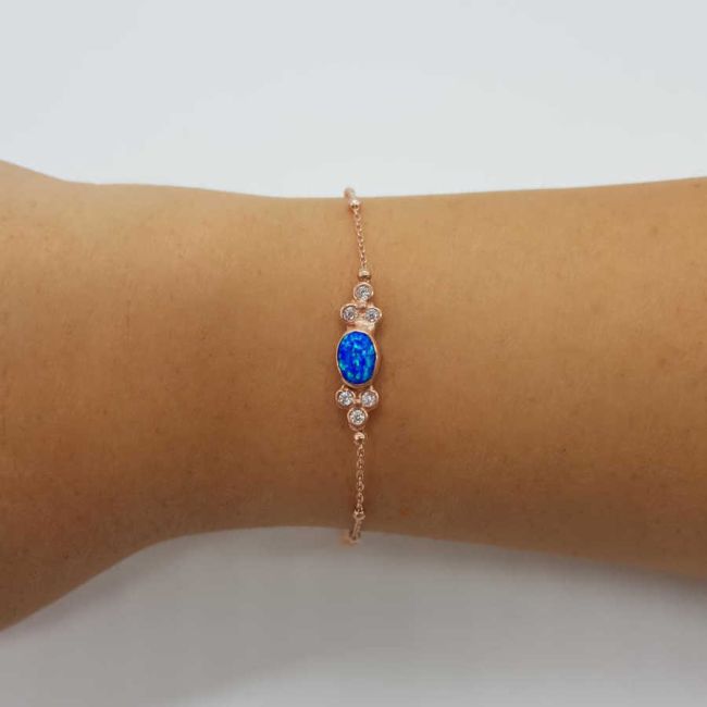 Mavi Opal Taşlı Rose Gümüş Kadın Bileklik - 1