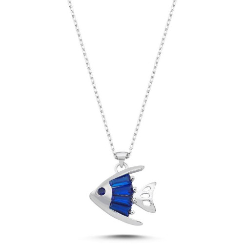 Blue Trapeze Fish Women's Silver Necklace - CNG Jewels