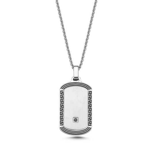 Meander Framed Tag Steel Men's Necklace - 1