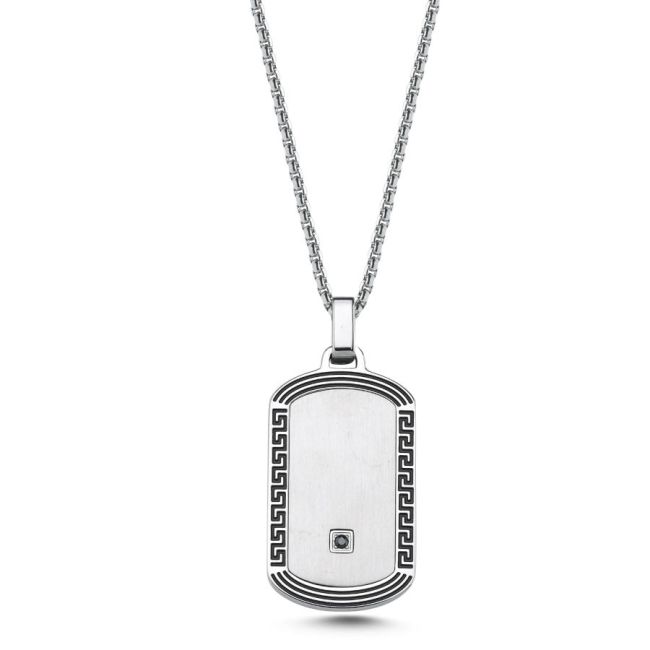 Meander Framed Tag Steel Men's Necklace - 1
