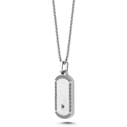 Meander Framed Tag Steel Men's Necklace - 2