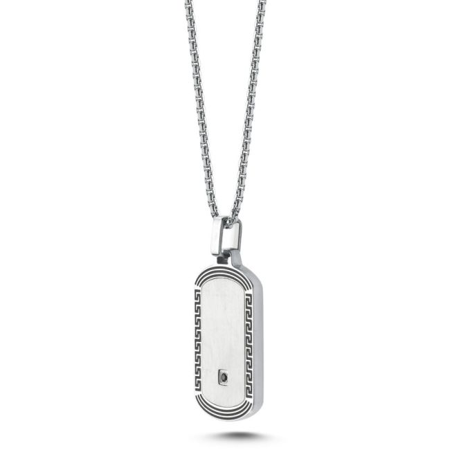 Meander Framed Tag Steel Men's Necklace - 2