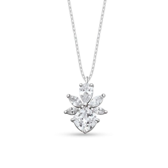 Silver Women's Necklace with Mercury Drop Marquise Stone - 1