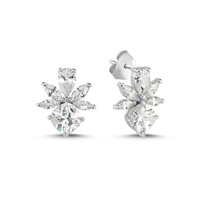 Silver Women's Earrings with Mercury Drop Marquise Stone - 1
