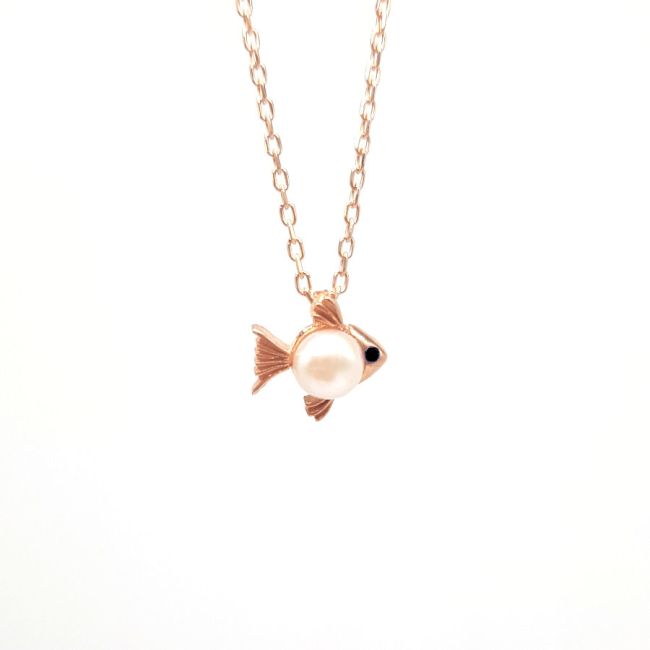 Small Pearl Fish Silver Women's Necklace - 1