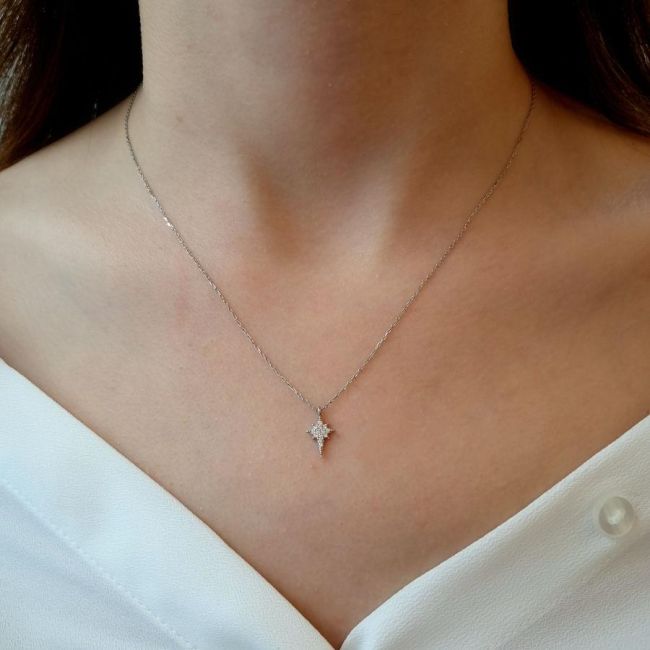 Small Stone Pole Star Silver Women's Necklace - 2
