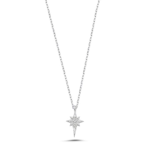 Small Stone Pole Star Silver Women's Necklace - 1