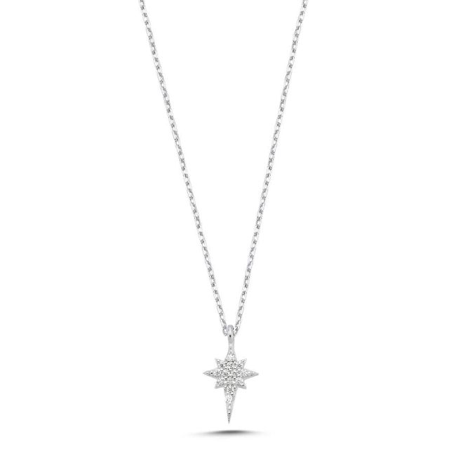 Small Stone Pole Star Silver Women's Necklace - 1