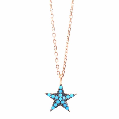 Tiny Turquoise Stone Star Silver Women's Necklace - CNG Jewels