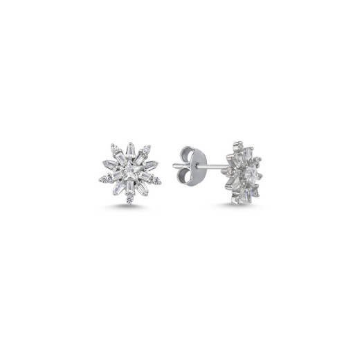 Minimal Baguette North Star Women's Silver Earrings - 1