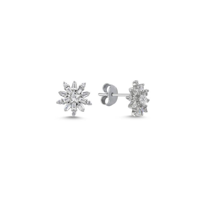 Minimal Baguette North Star Women's Silver Earrings - 1