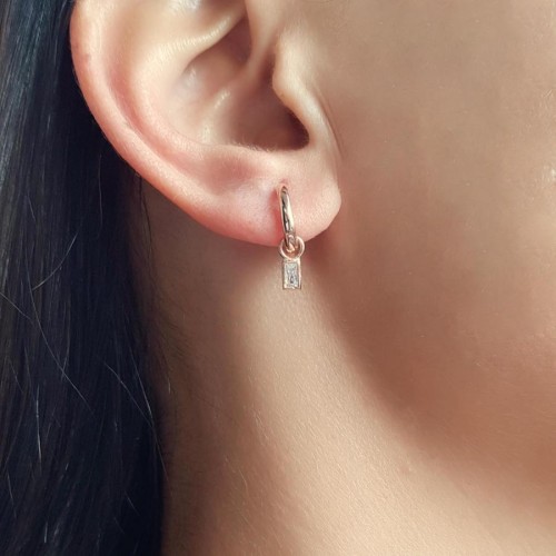 Minimal Baget Rose Halka Gümüş Küpe - 1