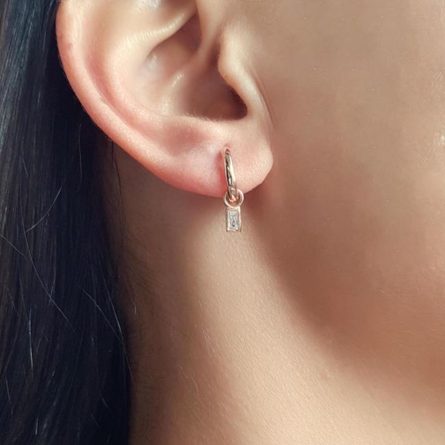 Minimal Baget Rose Halka Gümüş Küpe - 1