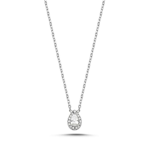 Minimal Drop Solitaire Women's Silver Necklace - 1