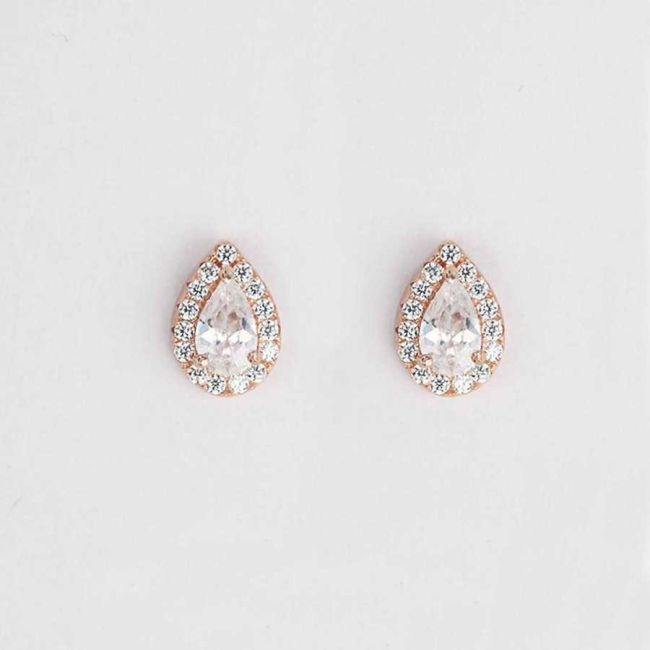 Minimal Drop Solitaire Women's Rose Silver Earrings - 1