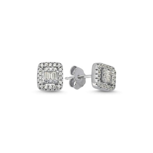 Minimal Square Baguette Stone Women's Silver Earrings - 1