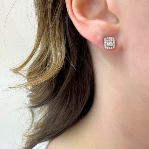 Minimal Square Baguette Stone Women's Silver Earrings - 2