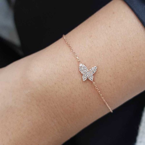 Stone Butterfly Rose Silver Women's Bracelet - CNG Jewels