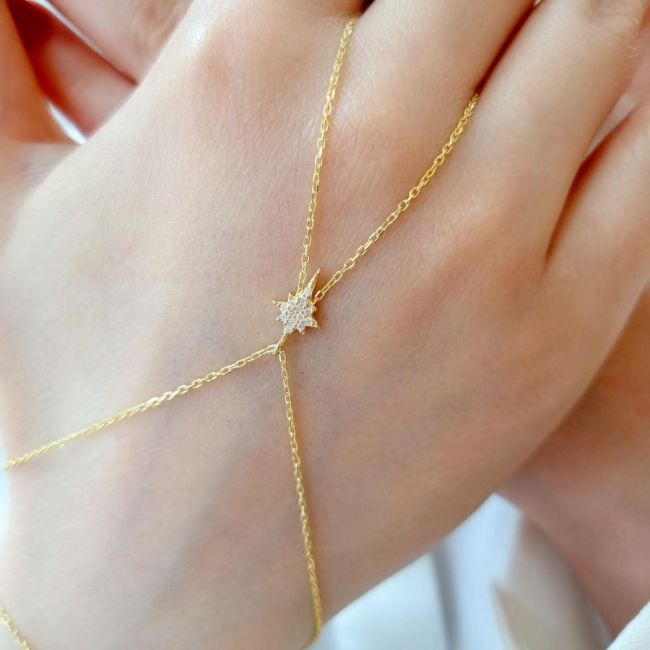 Minimal Kutup Yıldızı Gold Gümüş Şahmeran Bileklik - 1