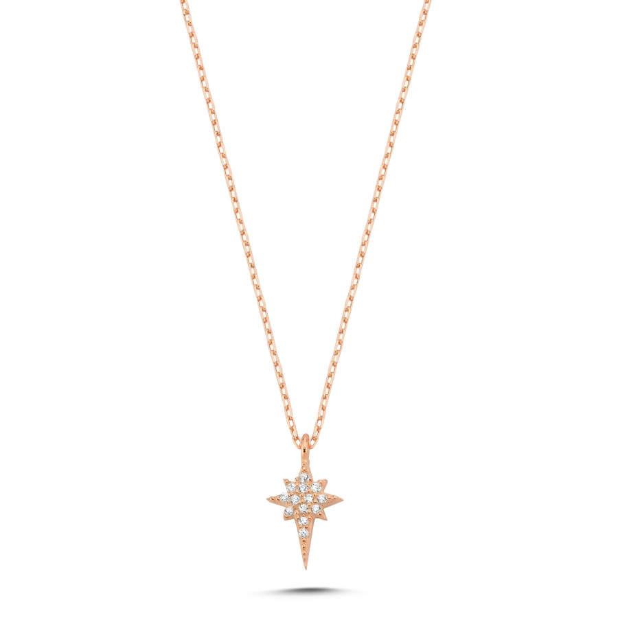 Minimal Kutup Yıldızı Rose Gümüş Kadın Kolye - CNG Jewels