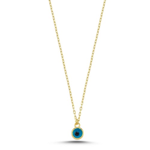 Minimal Evil Eye Bead Gold Women's Silver Necklace - 1