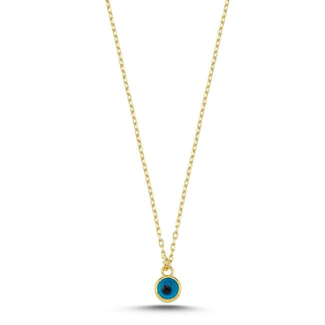 Minimal Nazar Boncuğu Gold Kadın Gümüş Kolye - 1